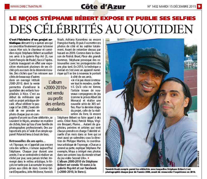 Direct Matin : Le niçois Stéphane Bébert expose et publie ses selfies