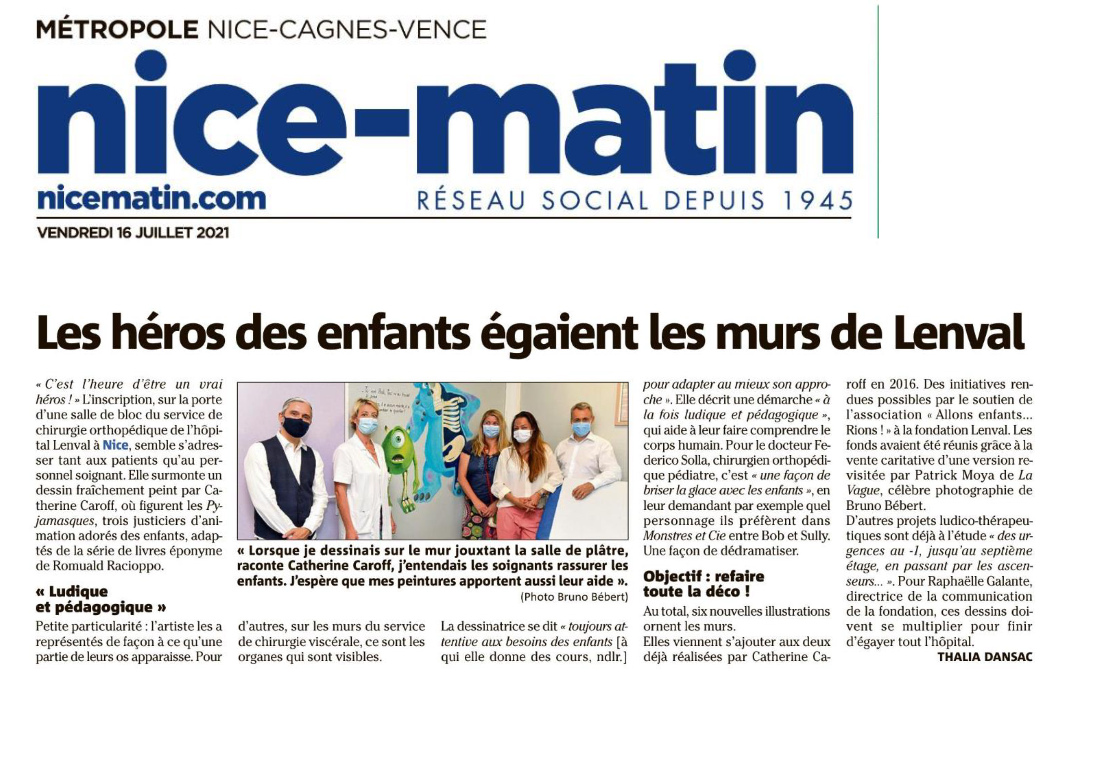 Nice Matin : Les héros des enfants égaient les murs de Lenval